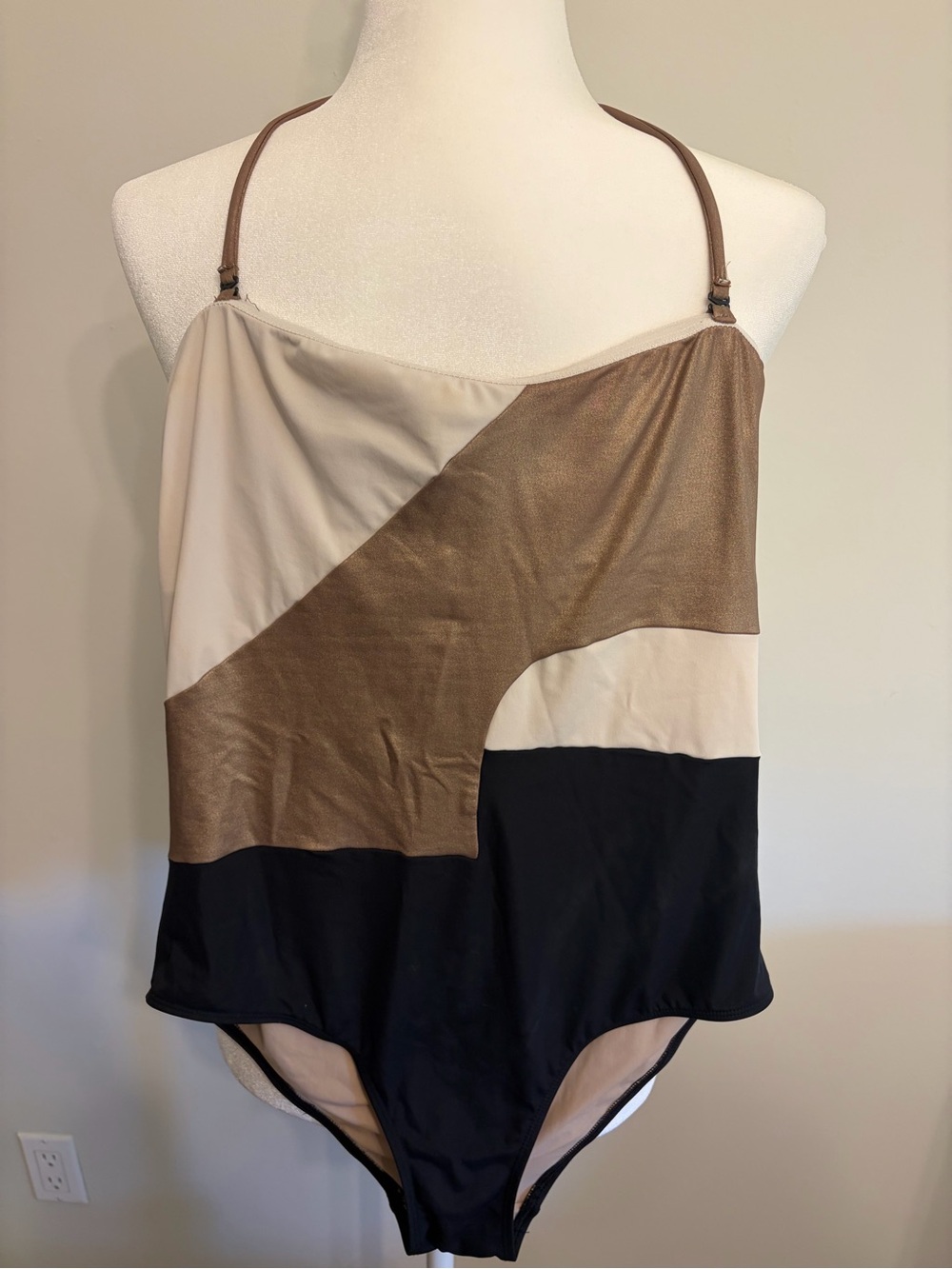 **Zeus + Dione** Colorblock One-Piece Swimsuit in Black, Bronze & Cream